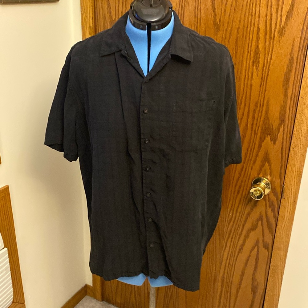 Used Large 100% Silk Croft & Barrow Shirt, Short Sleeve Black check print.